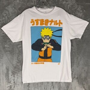 Naruto Shippuden Graphic T Shirt White Anime Manga Graphic Tee Men's Size Medium